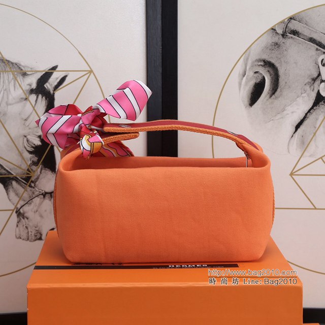Hermes女包 愛馬仕飯盒包 Trousse Bride-A-Brace Hermes帆布便當包 橙色  tdh2163